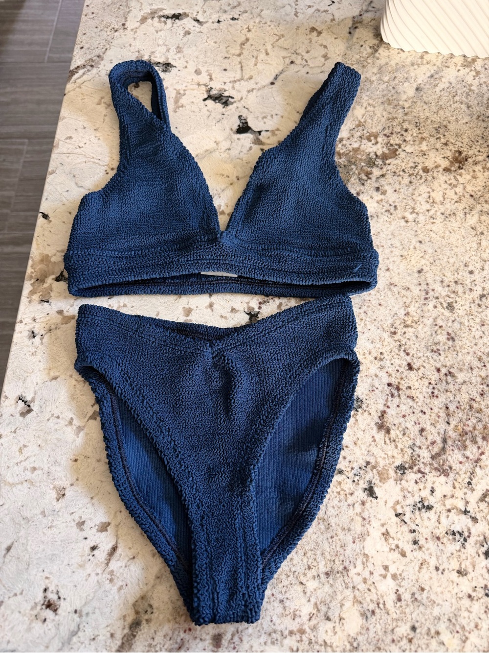 Hunza G Navy Textured Bikini Set